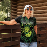 Kia Orana Kuki Airani Women Polo Shirt Cook Islands Tangaroa God Tatau Green LT14 - Polynesian Pride