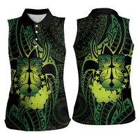 Kia Orana Kuki Airani Women Sleeveless Polo Shirt Cook Islands Tangaroa God Tatau Green LT14 - Polynesian Pride