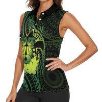 Kia Orana Kuki Airani Women Sleeveless Polo Shirt Cook Islands Tangaroa God Tatau Green LT14 - Polynesian Pride