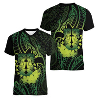 Kia Orana Kuki Airani Women V-Neck T-Shirt Cook Islands Tangaroa God Tatau Green LT14 - Polynesian Pride