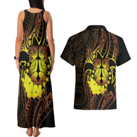 Kia Orana Kuki Airani Couples Matching Tank Maxi Dress and Hawaiian Shirt Cook Islands Tangaroa God Tatau Gold LT14 - Polynesian Pride