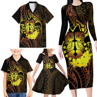 Kia Orana Kuki Airani Family Matching Long Sleeve Bodycon Dress and Hawaiian Shirt Cook Islands Tangaroa God Tatau Gold LT14 - Polynesian Pride