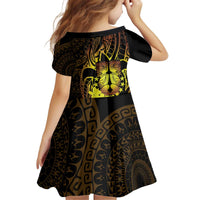 Kia Orana Kuki Airani Kid Short Sleeve Dress Cook Islands Tangaroa God Tatau Gold LT14 - Polynesian Pride