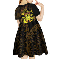 Kia Orana Kuki Airani Kid Short Sleeve Dress Cook Islands Tangaroa God Tatau Gold LT14 - Polynesian Pride