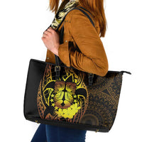 Kia Orana Kuki Airani Leather Tote Bag Cook Islands Tangaroa God Tatau Gold LT14 Gold - Polynesian Pride