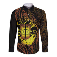 Kia Orana Kuki Airani Long Sleeve Button Shirt Cook Islands Tangaroa God Tatau Gold LT14 Unisex Gold - Polynesian Pride