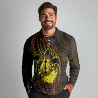 Kia Orana Kuki Airani Long Sleeve Polo Shirt Cook Islands Tangaroa God Tatau Gold LT14 - Polynesian Pride