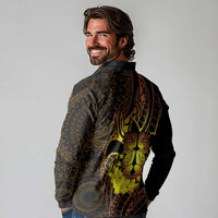 Kia Orana Kuki Airani Long Sleeve Polo Shirt Cook Islands Tangaroa God Tatau Gold LT14 - Polynesian Pride