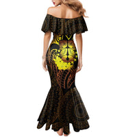 Kia Orana Kuki Airani Mermaid Dress Cook Islands Tangaroa God Tatau Gold LT14 - Polynesian Pride