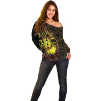 Kia Orana Kuki Airani Off Shoulder Sweater Cook Islands Tangaroa God Tatau Gold LT14 - Polynesian Pride