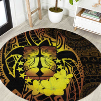 Kia Orana Kuki Airani Round Carpet Cook Islands Tangaroa God Tatau Gold LT14 Gold - Polynesian Pride