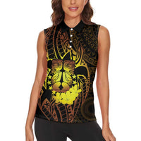 Kia Orana Kuki Airani Women Sleeveless Polo Shirt Cook Islands Tangaroa God Tatau Gold LT14 - Polynesian Pride