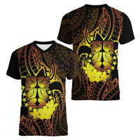 Kia Orana Kuki Airani Women V-Neck T-Shirt Cook Islands Tangaroa God Tatau Gold LT14 - Polynesian Pride