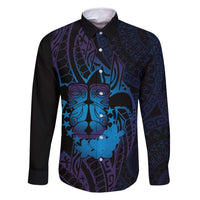 Kia Orana Kuki Airani Family Matching Long Sleeve Bodycon Dress and Hawaiian Shirt Cook Islands Tangaroa God Tatau Purple LT14 Dad's Shirt - Long Sleeve Purple - Polynesian Pride