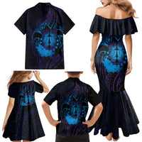 Kia Orana Kuki Airani Family Matching Mermaid Dress and Hawaiian Shirt Cook Islands Tangaroa God Tatau Purple LT14 - Polynesian Pride