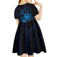 Kia Orana Kuki Airani Kid Short Sleeve Dress Cook Islands Tangaroa God Tatau Purple LT14 - Polynesian Pride
