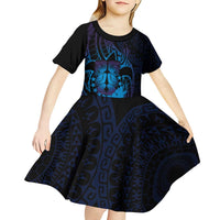 Kia Orana Kuki Airani Kid Short Sleeve Dress Cook Islands Tangaroa God Tatau Purple LT14 - Polynesian Pride