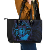 Kia Orana Kuki Airani Leather Tote Bag Cook Islands Tangaroa God Tatau Purple LT14 - Polynesian Pride