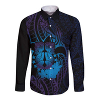 Kia Orana Kuki Airani Long Sleeve Button Shirt Cook Islands Tangaroa God Tatau Purple LT14 Unisex Purple - Polynesian Pride