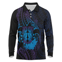 Kia Orana Kuki Airani Long Sleeve Polo Shirt Cook Islands Tangaroa God Tatau Purple LT14 Purple - Polynesian Pride