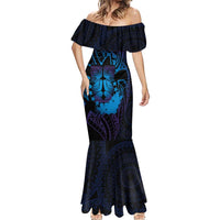 Kia Orana Kuki Airani Mermaid Dress Cook Islands Tangaroa God Tatau Purple LT14 - Polynesian Pride