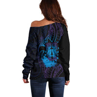 Kia Orana Kuki Airani Off Shoulder Sweater Cook Islands Tangaroa God Tatau Purple LT14 - Polynesian Pride