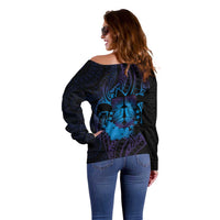 Kia Orana Kuki Airani Off Shoulder Sweater Cook Islands Tangaroa God Tatau Purple LT14 - Polynesian Pride
