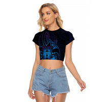 Kia Orana Kuki Airani Raglan Cropped T Shirt Cook Islands Tangaroa God Tatau Purple LT14 Female Purple - Polynesian Pride