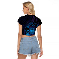 Kia Orana Kuki Airani Raglan Cropped T Shirt Cook Islands Tangaroa God Tatau Purple LT14 - Polynesian Pride