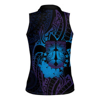 Kia Orana Kuki Airani Women Sleeveless Polo Shirt Cook Islands Tangaroa God Tatau Purple LT14 - Polynesian Pride