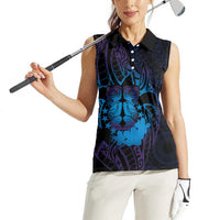 Kia Orana Kuki Airani Women Sleeveless Polo Shirt Cook Islands Tangaroa God Tatau Purple LT14 - Polynesian Pride