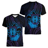 Kia Orana Kuki Airani Women V-Neck T-Shirt Cook Islands Tangaroa God Tatau Purple LT14 - Polynesian Pride