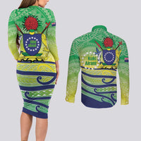Te Maeva Nui Cook Islands Couples Matching Long Sleeve Bodycon Dress and Long Sleeve Button Shirt 60th Independence Anniversary Proud LT14 - Polynesian Pride