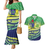 Te Maeva Nui Cook Islands Couples Matching Mermaid Dress and Hawaiian Shirt 60th Independence Anniversary Proud LT14 Green - Polynesian Pride