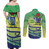 Te Maeva Nui Cook Islands Couples Matching Off Shoulder Maxi Dress and Long Sleeve Button Shirt 60th Independence Anniversary Proud LT14 - Polynesian Pride