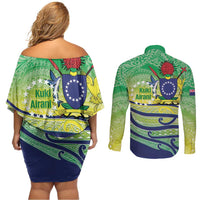 Te Maeva Nui Cook Islands Couples Matching Off Shoulder Short Dress and Long Sleeve Button Shirt 60th Independence Anniversary Proud LT14 - Polynesian Pride