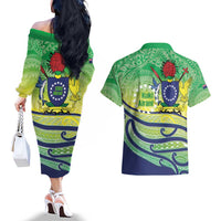 Te Maeva Nui Cook Islands Couples Matching Off The Shoulder Long Sleeve Dress and Hawaiian Shirt 60th Independence Anniversary Proud LT14 - Polynesian Pride