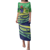 Te Maeva Nui Cook Islands Family Matching Puletasi and Hawaiian Shirt 60th Independence Anniversary Proud LT14 Mom's Dress Green - Polynesian Pride