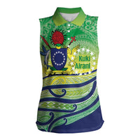Te Maeva Nui Cook Islands Women Sleeveless Polo Shirt 60th Independence Anniversary Proud LT14 Female Green - Polynesian Pride