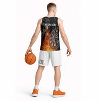 Personalised Aotearoa Darts Basketball Jersey Maori Koru Flaming Dartboard - Polynesian Pride