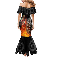Personalised Aotearoa Darts Family Matching Mermaid Dress and Hawaiian Shirt Maori Koru Flaming Dartboard LT14 - Polynesian Pride