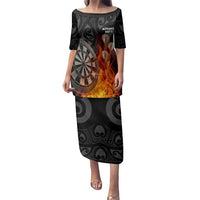 Personalised Aotearoa Darts Family Matching Puletasi and Hawaiian Shirt Maori Koru Flaming Dartboard LT14 Mom's Dress Black - Polynesian Pride
