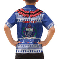 Personalised Toa Samoa Rugby Christmas Family Matching Off Shoulder Maxi Dress and Hawaiian Shirt Ula Fala Samoan Pattern Blue LT14 - Polynesian Pride