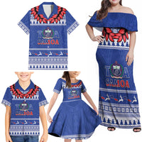 Personalised Toa Samoa Rugby Christmas Family Matching Off Shoulder Maxi Dress and Hawaiian Shirt Ula Fala Samoan Pattern Blue LT14 - Polynesian Pride