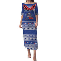Personalised Toa Samoa Rugby Christmas Family Matching Puletasi and Hawaiian Shirt Ula Fala Samoan Pattern Blue LT14 Mom's Dress Blue - Polynesian Pride