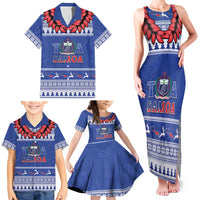 Personalised Toa Samoa Rugby Christmas Family Matching Tank Maxi Dress and Hawaiian Shirt Ula Fala Samoan Pattern Blue LT14 - Polynesian Pride