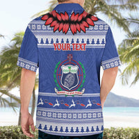 Personalised Toa Samoa Rugby Christmas Hawaiian Shirt Ula Fala Samoan Pattern Blue - Polynesian Pride