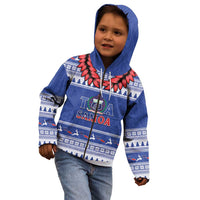 Personalised Toa Samoa Rugby Christmas Kid Hoodie Ula Fala Samoan Pattern Blue - Polynesian Pride