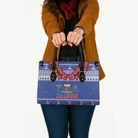 Toa Samoa Rugby Christmas Leather Bag Ula Fala Samoan Pattern Blue - Polynesian Pride