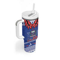 Toa Samoa Rugby Christmas Tumbler With Handle Ula Fala Samoan Pattern Blue - Polynesian Pride